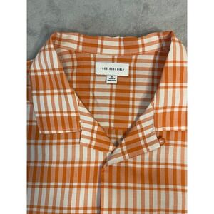 Free Assembly Mens XL Orange White Plaid Short Sleeve Camp Collar Button Down